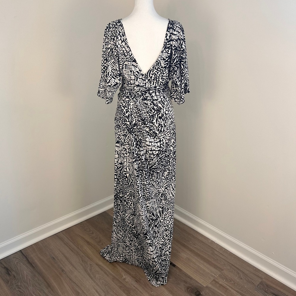 Lilly Pulitzer Maxi Dress Womens Small Black White Abstract Surplice Resort Chic - Picture 5 of 13